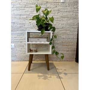 Mesa de Cabeceira Retro Quarto Sala com Duas Prateleiras