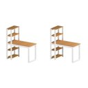 Ver imagem 2 de Conjunto com 2 Mesas Escrivaninhas com Estante e Licce 4 Prateleiras 120cm Freijó E Branco