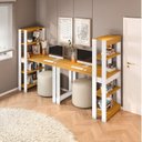 Ver imagem 6 de Conjunto com 2 Mesas Escrivaninhas com Estante e Licce 4 Prateleiras 120cm Freijó E Branco