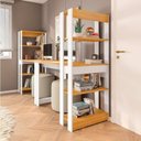 Ver imagem 7 de Conjunto com 2 Mesas Escrivaninhas com Estante e Licce 4 Prateleiras 120cm Freijó E Branco