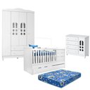Ver imagem 1 de Quarto de Bebê Selena 4 Portas com Berço Americano Multifuncional Cleo Branco com Colchão - Carolina