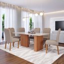 Ver imagem 1 de Sala de Jantar 6 Lugares Tampo de Vidro 180 cm Alice Cadeiras Madeira Maciça Cinamomo/Bege - Panoram
