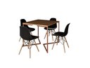Ver imagem 2 de Mesa Industrial Base Ferro Cobre em V Tampo 90x90 Amendoa 4 Cadeiras Eames Madeira Assento Preto