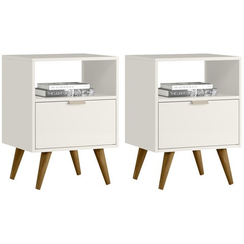 Kit 2 Mesas De Cabeceira Com 1 Gaveta 14050 Off White Cristal Dmad