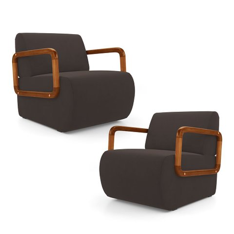 Kit 02 Poltronas Decorativas Orgânica Living Kavya Veludo Marrom - Desk Design