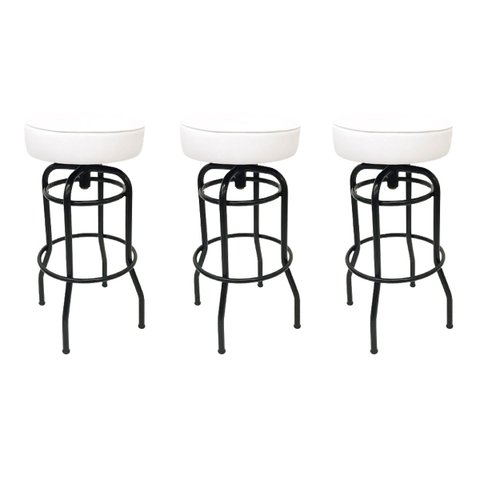 Conjunto 3 Banquetas Giratória Bar para Bancada Média Altura 65cm cor Preto Assento Branco Poltronas