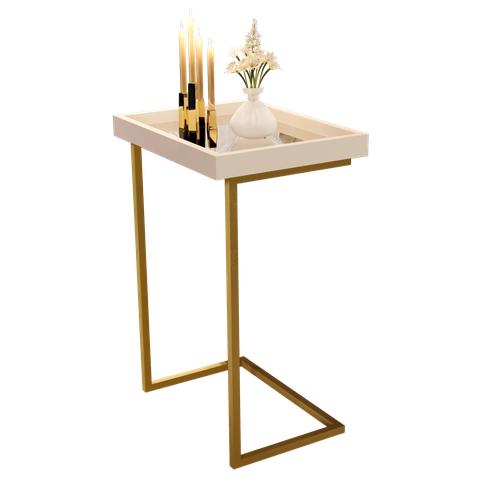 Mesa Lateral Multiuso para Salas Quarto e Ambientes Pequenos:off Dourado
