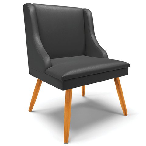 Cadeira Decorativa Sala de Jantar Pés Palito de Madeira Firenze PU Preto Fosco/Natural G19 - Gran Be