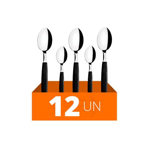 Conjunto Chá e Sobremesa Ipanema 12 Peças Lâminas Aço Inox Cabo Preto PTOP - Tramontina