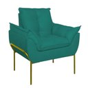 Ver imagem 1 de Poltrona Sofá Luxo Base Metal Dourada Recepção Escritório Azul Turquesa