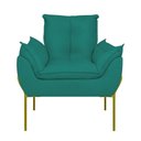 Ver imagem 3 de Poltrona Sofá Luxo Base Metal Dourada Recepção Escritório Azul Turquesa