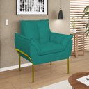 Ver imagem 2 de Poltrona Sofá Luxo Base Metal Dourada Recepção Escritório Azul Turquesa