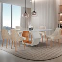 Ver imagem 1 de Conjunto para Sala de Jantar Mesa Sarah em Madeira Tampo 180cm com Vidro e 6 Cadeiras Roma Off White