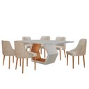Ver imagem 3 de Conjunto para Sala de Jantar Mesa Sarah em Madeira Tampo 180cm com Vidro e 6 Cadeiras Roma Off White
