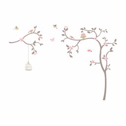 Adesivo de Parede Infantil Árvore Sweet - Marrom Adesivos Primeiro Quarto Lado Esquerdo Rosa - 1