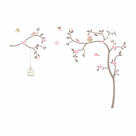 Adesivo de Parede Infantil Árvore Sweet - Marrom Adesivos Primeiro Quarto Lado Esquerdo Rosa