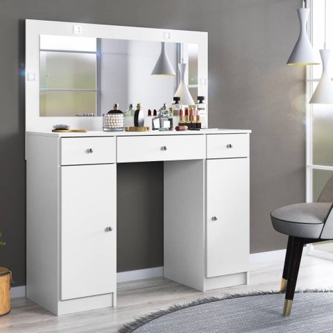 Penteadeira Camarim Carisma 2 Portas 3 Gavetas com Led Branco Bnn Decor