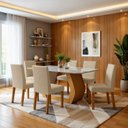 Ver imagem 7 de Conjunto Mesa e Cadeiras 6 Lugares Retangular 160CMX80CM Tampo Vidro/MDF Laini Bege Amêndoa Clean/Off White/Bege