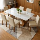 Ver imagem 1 de Conjunto Mesa e Cadeiras 6 Lugares Retangular 160CMX80CM Tampo Vidro/MDF Laini Bege Amêndoa Clean/Off White/Bege