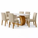 Ver imagem 2 de Conjunto Mesa e Cadeiras 6 Lugares Retangular 160CMX80CM Tampo Vidro/MDF Laini Bege Amêndoa Clean/Off White/Bege