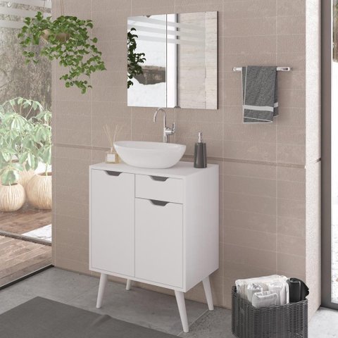 Conjunto Banheiro Balcão Gabinete e Espelheira Br - Tecno