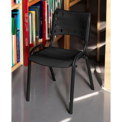 Cadeira Iso Base Preto Igreja, Escola, Escritório - Preto - Kit 8 Peças