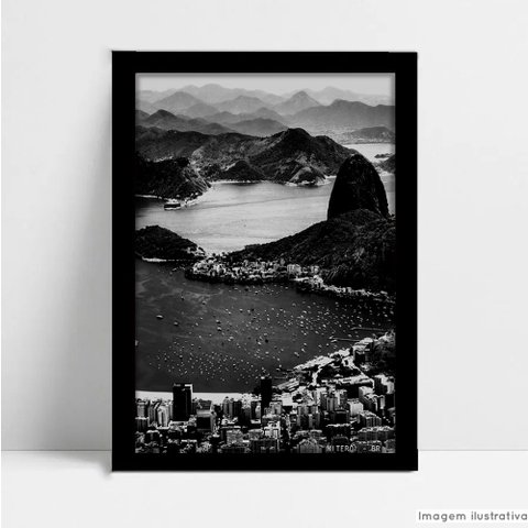 Quadro Decorativo Monumento Cidade Niterói em Moldura Caixa Tacolado Moldura Caixa 3cm Madeira com V