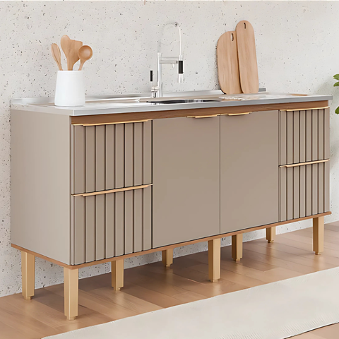 Gabinete de Cozinha 4 Gavetas Ripado 174cm Madeira 100% MDF:Freijo/Cappuccino