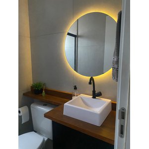 Espelho Redondo 80cm X 80cm com Led a Pilha ou Fonte.:branco Quente Fonte
