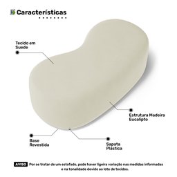 Puff Decorativo Living Aisha Orgânico 02 Lugares Suede Bege Claro - Desk Design - 3