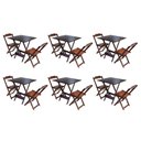 Ver imagem 1 de Kit 6 Conjuntos de Mesa Dobravel com 2 Cadeiras de Madeira 70x70 - Imbuia