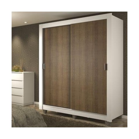 Guarda-Roupa Solteiro Madesa Dallas Plus 2 Portas de Correr 4 Gavetas com Pés Branco/Rustic Cor:Bran