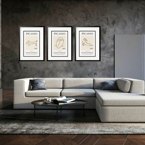 Kit 3 Quadros Grandes Picasso Musée D'orsay Collection 60x48cm:moldura Preta