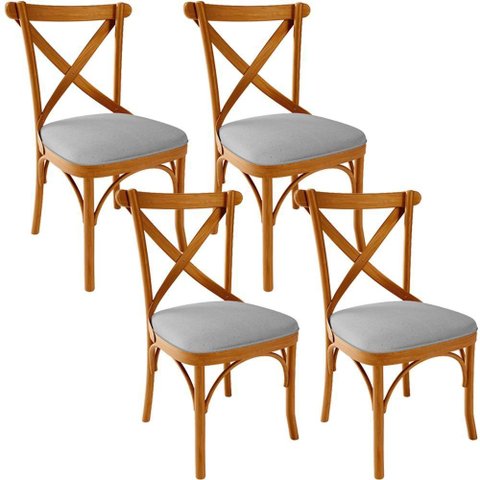 Kit 04 Cadeiras para Sala de Jantar e Estar Living Estofada Ávila L02 Linho Cinza - Lyam