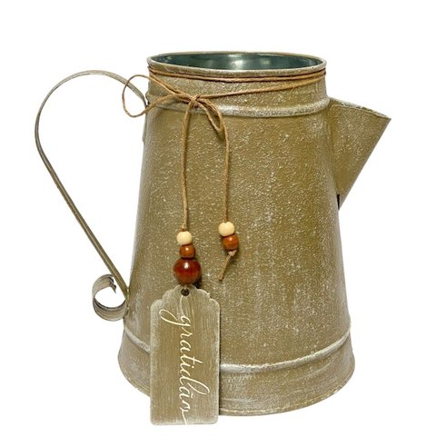 Vaso Jarro Decor de Metal Rustico Marrom Gratidao 22 Cm