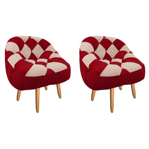 Kit 02 Poltrona Paloma Escritório Sala Pé Palito Suede Vermelho e Suede Bege Rosado - Dominic Decor