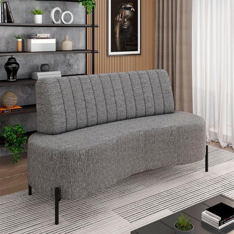 Sofá Living Decorativo 2 Lugares 1,60m Katara Pés de Ferro Linho Grafite G33 - Gran Belo