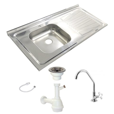 Pia Inox Fabrinox PSD1000E 100x52cm, cuba esquerda, kit completo