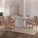 Ver imagem 1 de Mesa de Jantar Diane 180cm Tampo MDF Vidro 6 Cadeiras Diane Moderna Linho Capuccino Tork Naturale