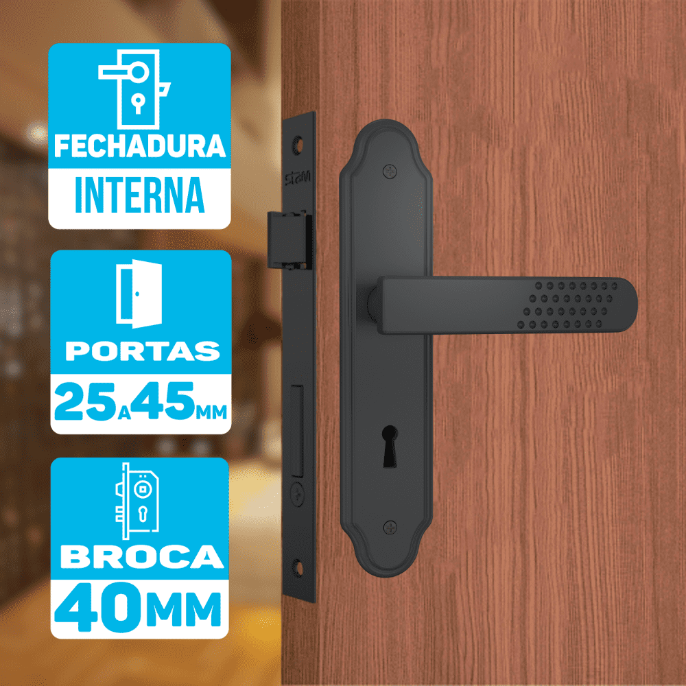 Fechadura Stam Porta Interna 813/21 Preto Espelho 40mm Fech. 813/21 - Esp. Preto Fosco - 4