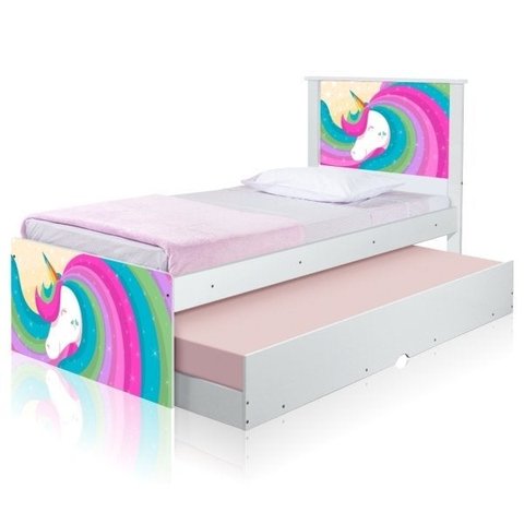 Cama Arco Íris Unicórnio com Auxiliar e Colchões