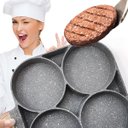 Ver imagem 3 de Frigideira Multiuso 4 em 1 Panela de Alumínio Antiaderente Quatro Furos para Hambúrguer Ovo Bacon