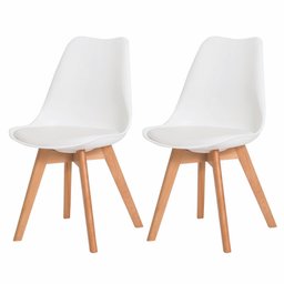 Kit 2 Cadeiras com Assento Estofado de Jantar Cozinha Saarinen Leda Design Branca Base Madeira - 1