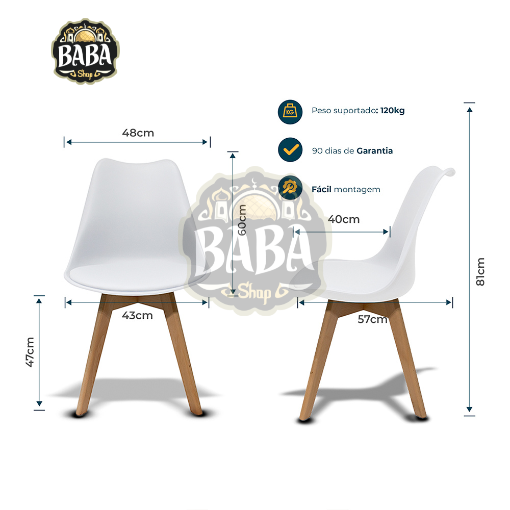 Kit 2 Cadeiras com Assento Estofado de Jantar Cozinha Saarinen Leda Design Branca Base Madeira - 6