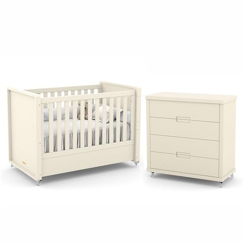 Jogo de Quarto Infantil Tutto New com Berço e Cômoda 4 Gavetas Off White - Matic Móveis