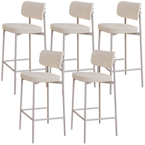 Kit 05 Banquetas Alta Bar Cozinha Sala de Jantar Aço Branco Kaira C01 Linho Palha - Lyam Decor