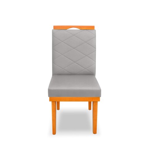 Cadeira Ana Matelassê Tecido Suede com Base Fixa de Madeira Maciça e Puxador Castanho:cinza