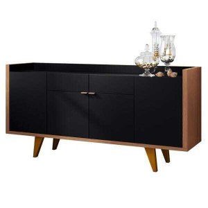 Aparador para Sala Buffet com 4 Portas 2 Gavetas Havana Preto Nature