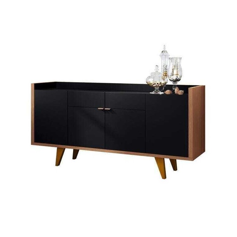 Aparador para Sala Buffet com 4 Portas 2 Gavetas Havana Preto Nature