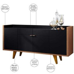 Aparador para Sala Buffet com 4 Portas 2 Gavetas Havana Preto Nature - 3